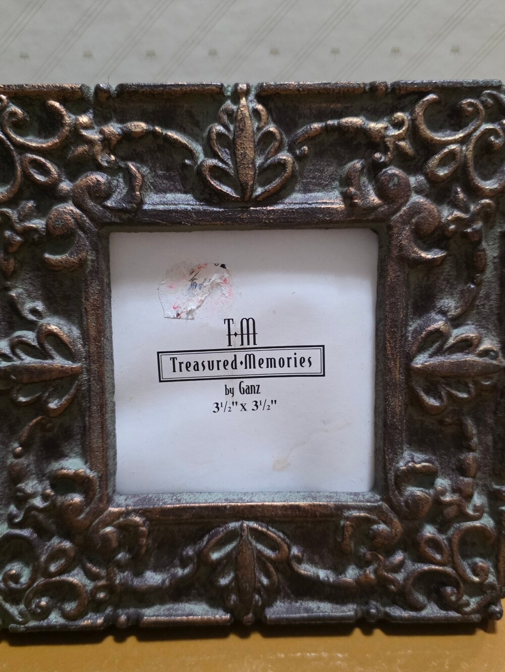 VTG Ganz Treasured Memories Sm Square  Frame Ornate Bronze Verdigris 3.5 x 3.5
